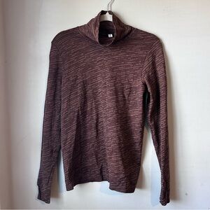 Athleta Flurry Seamless Turtleneck Women’s Sz Large Running Layer Brown Stripes